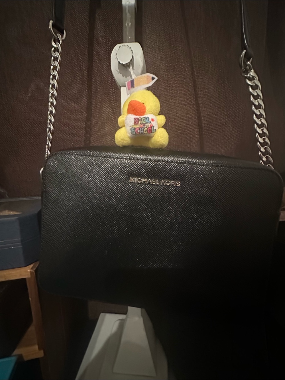 Michael Kors Black Textured Leather Crossbody with Chain Strap
